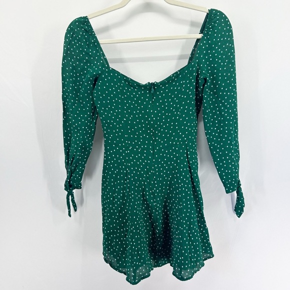 Reformation Beatrice Green Polka Dot Long Sleeve Square Neck Mini Dress Size 0 - Picture 3 of 7